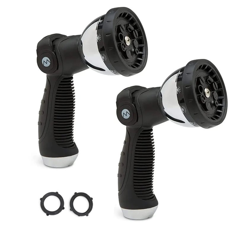 Morvat Garden Hose Nozzle Sprayer with 10 Spray Patterns, Slip Resistant Thumb Controlled Grip with On/Off Lock, Heavy-Duty High Pressure Water - Flow Control for Plants, Lawn, Pets, Cars - 2-PACK - Image 1